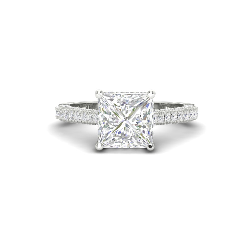 2.50Ct Princess Cut Moissanite Women Engagement Ring 14K White Gold Plated