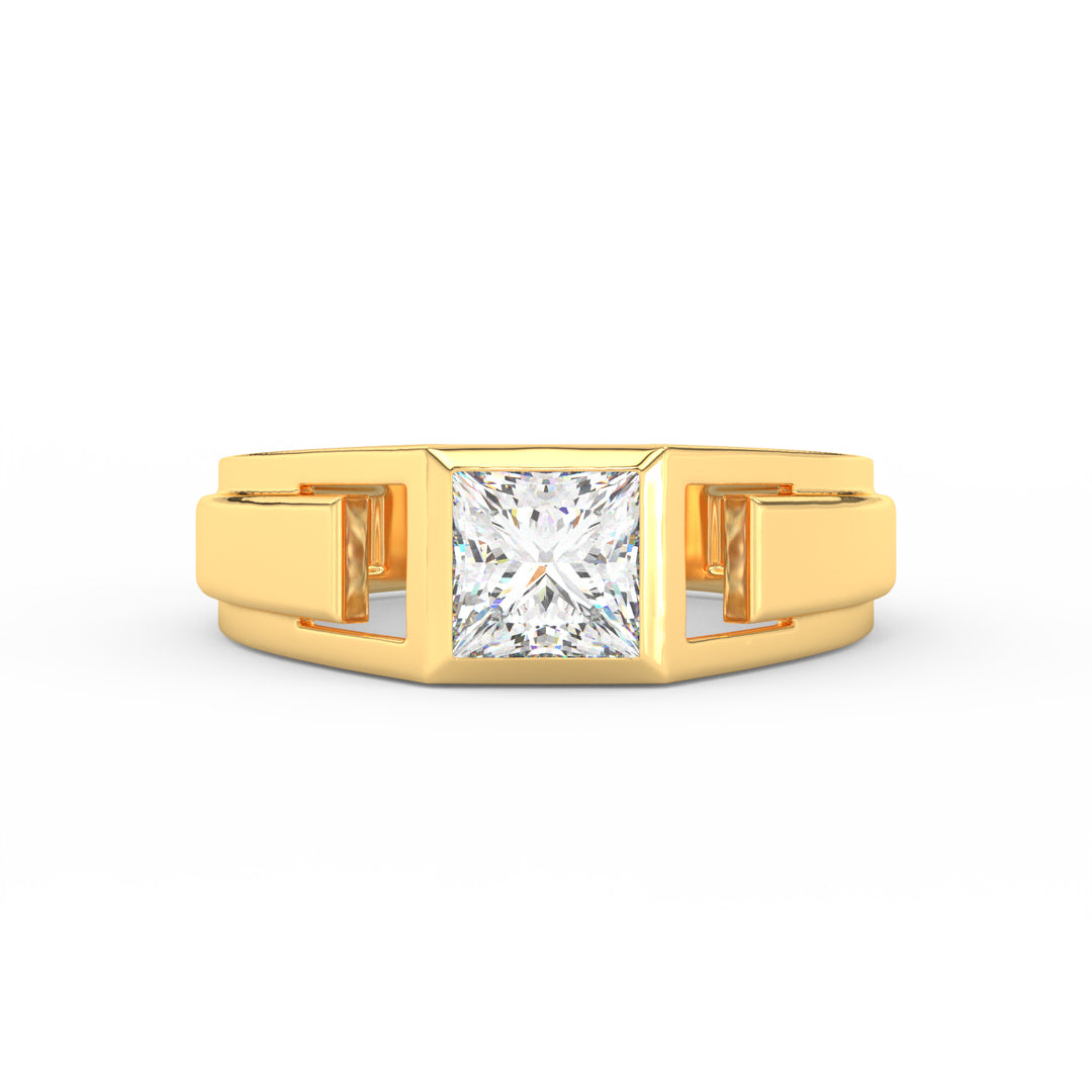 2Ct Princess Cut Moissanite Men’s Solitaire Ring 14K Yellow Gold Plated