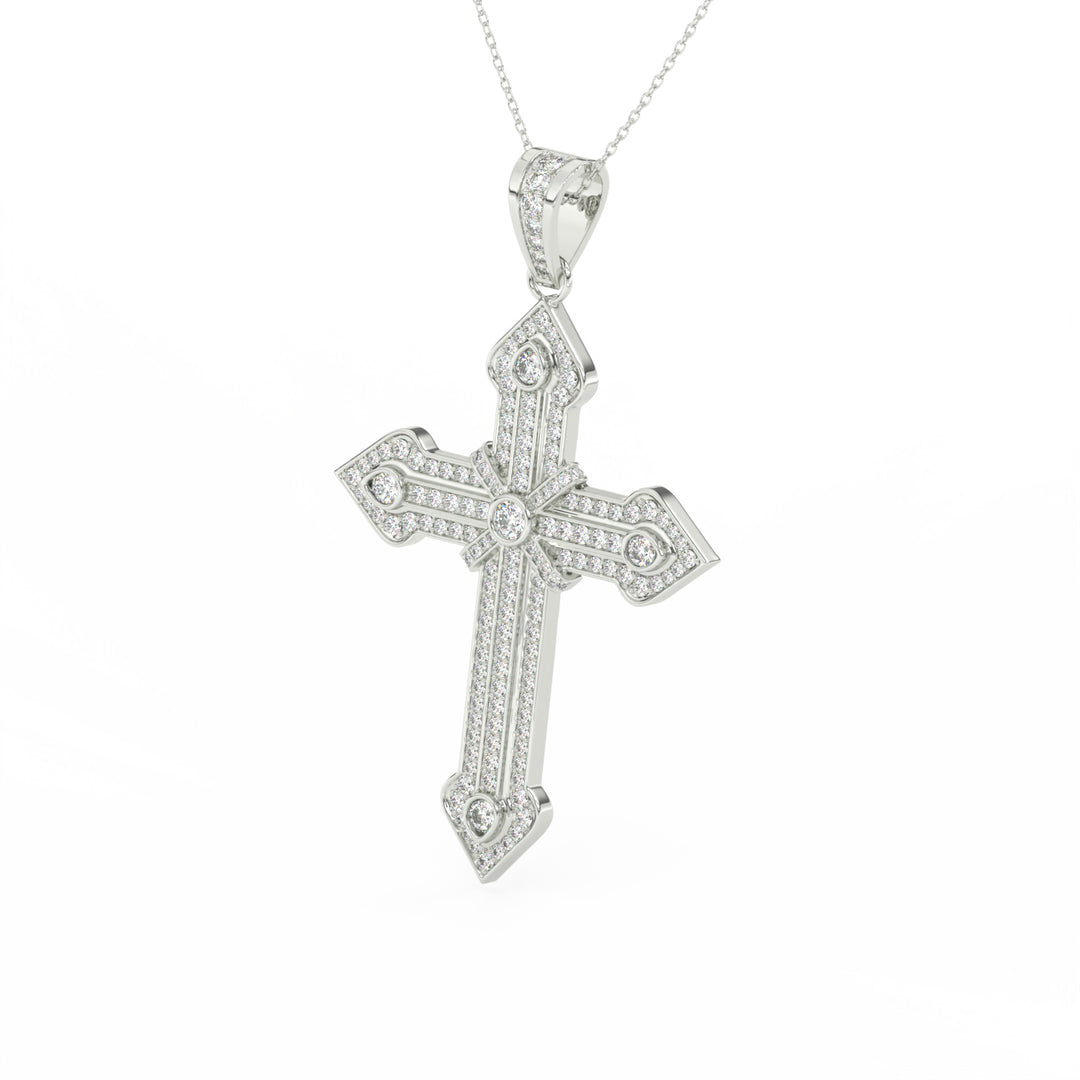 2Ct Round Cut Moissanite Men’s Cross Pendant in 14K White Gold