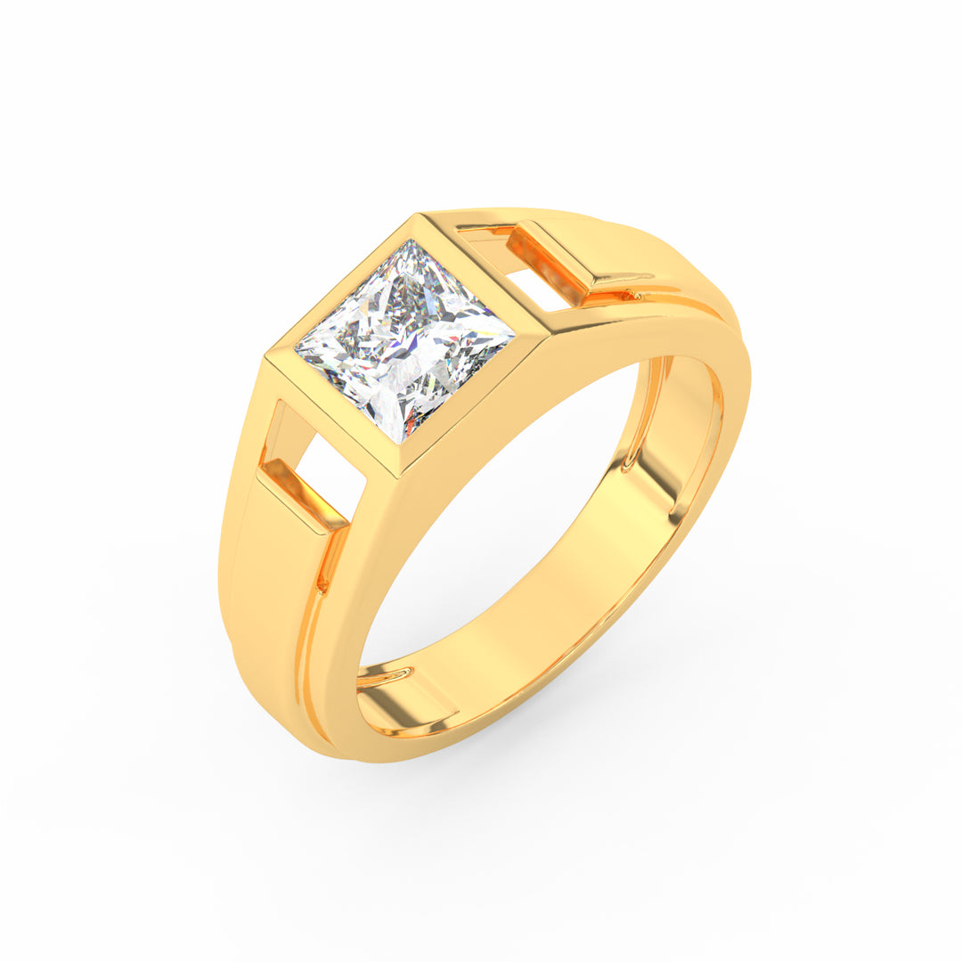 2Ct Princess Cut Moissanite Men’s Solitaire Ring 14K Yellow Gold Plated