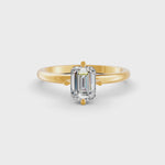 Load and play video in Gallery viewer, Emerald Cut Real Moissanite 4 Prong Solitaire Ring 14K Gold Plated
