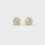 Load and play video in Gallery viewer, Round Cut Real Moissanite Bezel Set Solitaire Stud Earrings Screw Back 14K Gold Plated

