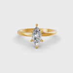 Load and play video in Gallery viewer, Marquise Cut Real Moissanite 6 Prong Solitaire Ring 14K Gold Plated
