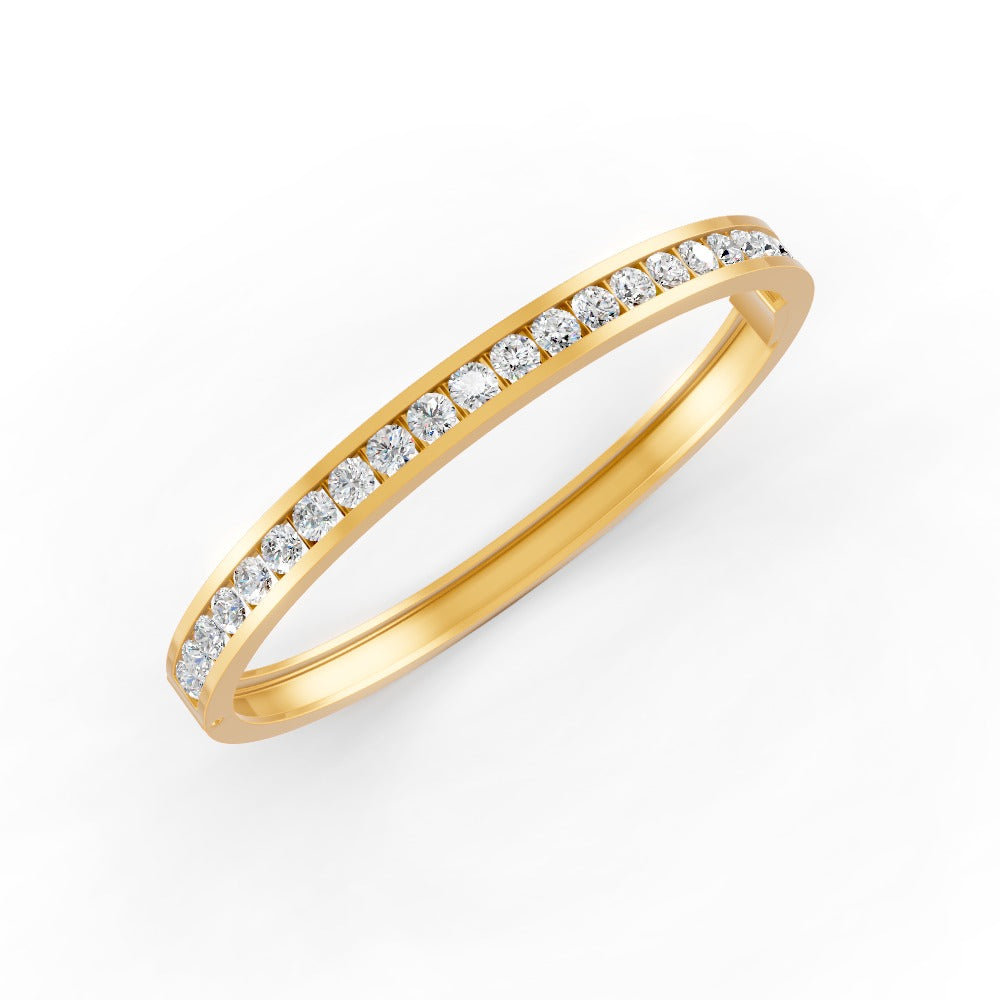 5.50 Ct Round Cut Natural Moissanite Channel Set Bangle Bracelet 14K Gold Plated