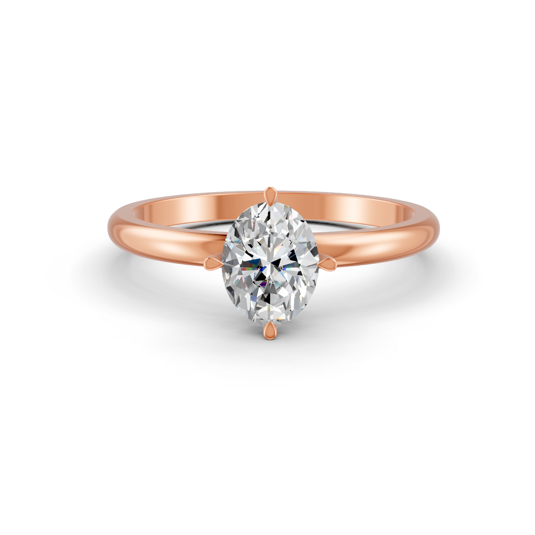 Oval Cut Real Moissanite 4 Prong Solitaire Ring 14K Gold Plated