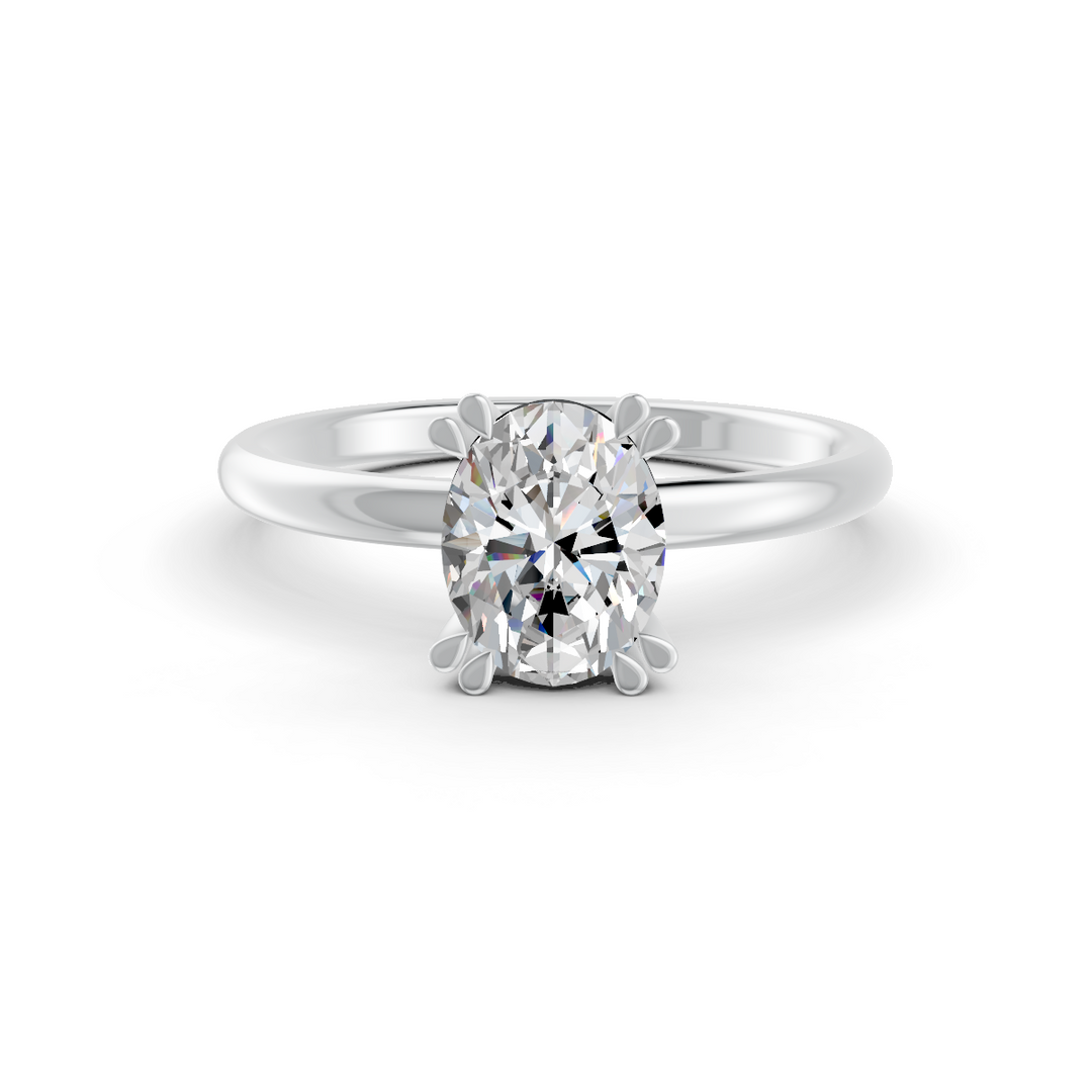 Oval Cut Real Moissanite Double 4 Prong Solitaire Ring 14K Gold Plated