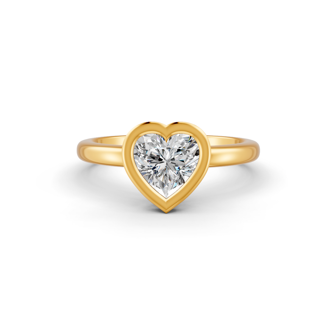 Heart Cut Real Moissanite Bezel Set Solitaire Ring 14K Gold Plated