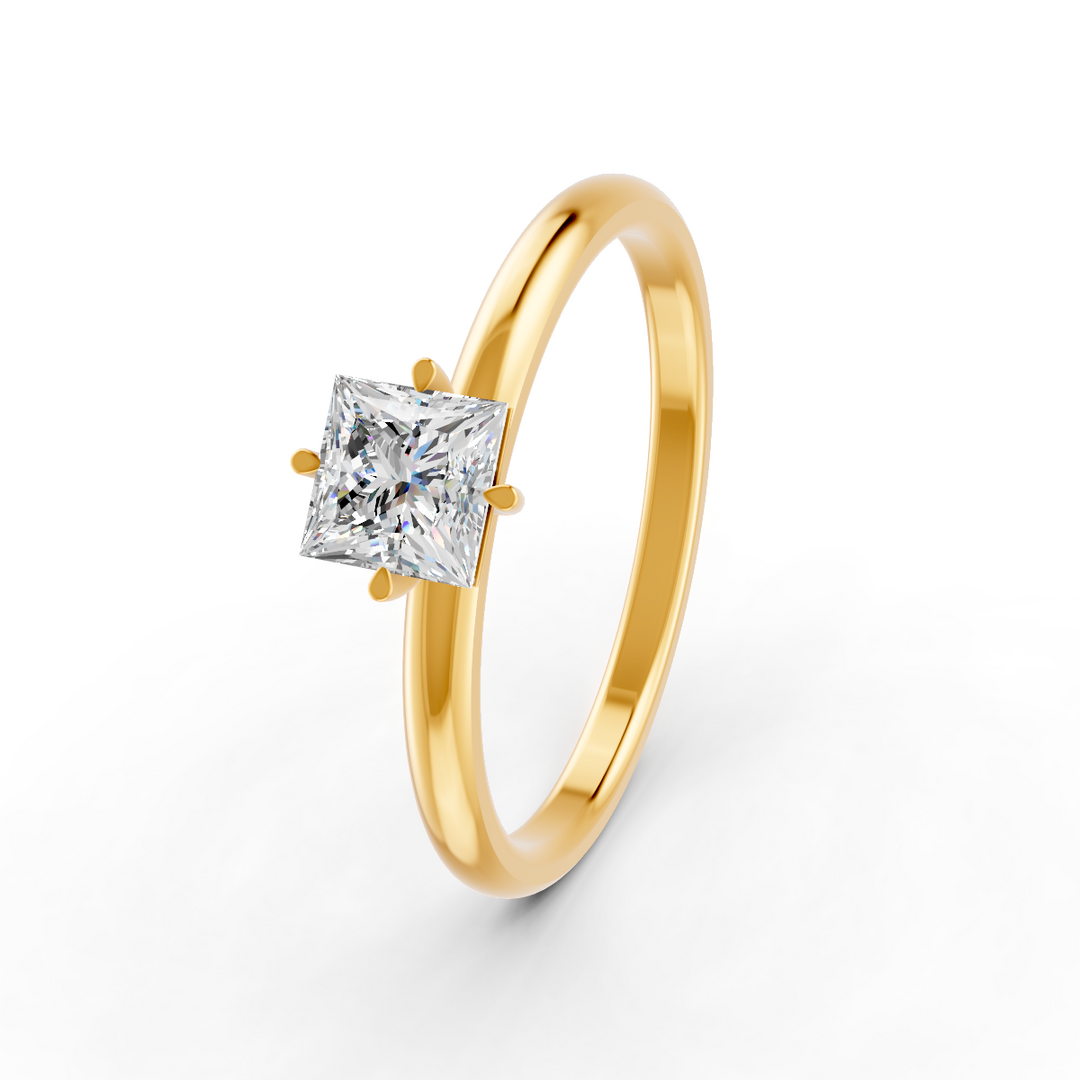 Prince Cut Real Moissanite Claw Prong Solitaire Ring 14K Gold Plated