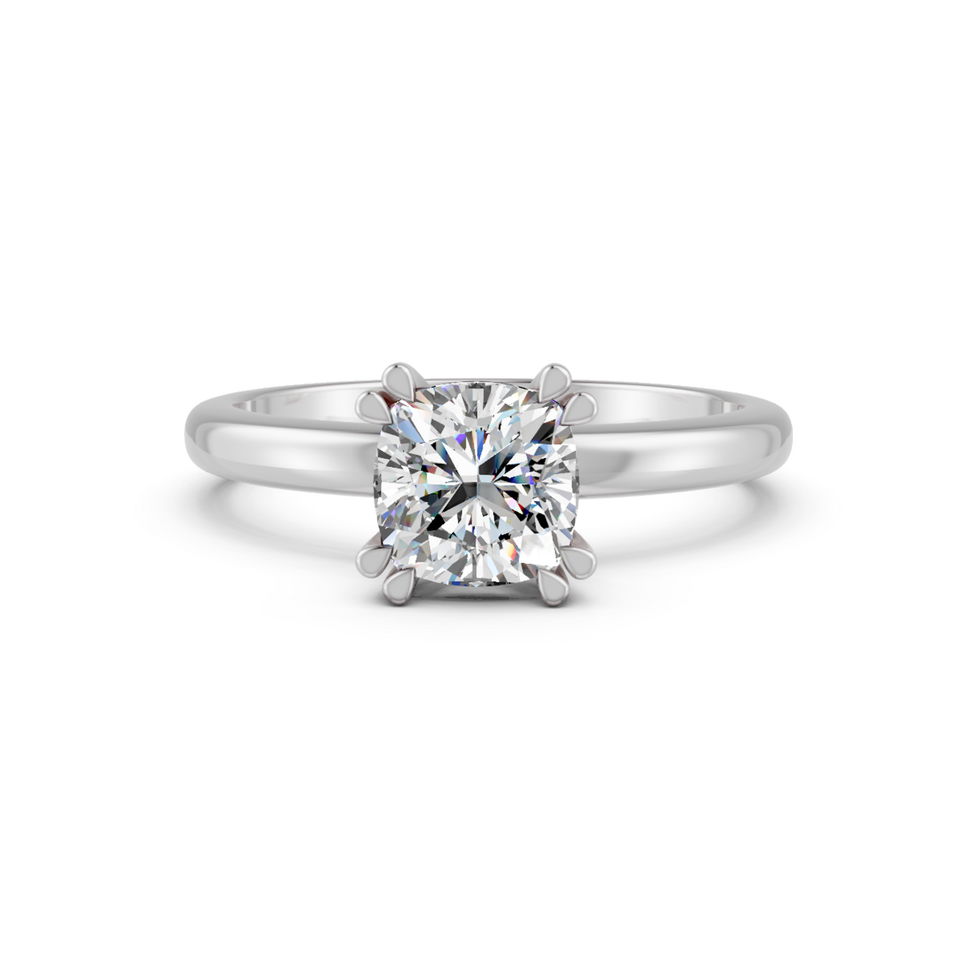 Cushion Cut Real Moissanite Double Prong Solitaire Ring 14K Gold Plated