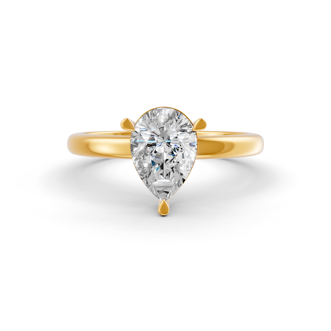 Pear Cut Real Moissanite Claw Prong Solitaire Ring 14K Gold Plated