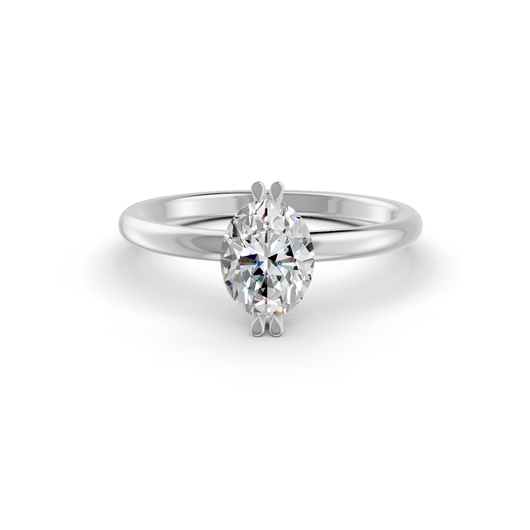 Oval Cut Real Moissanite Double Prong Solitaire Ring 14K Gold Plated