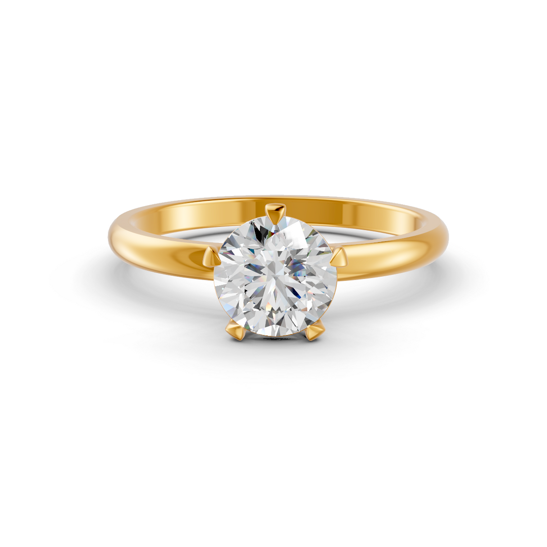 Round Cut Real Moissanite 5 Prong Solitaire Ring 14K Gold Plated