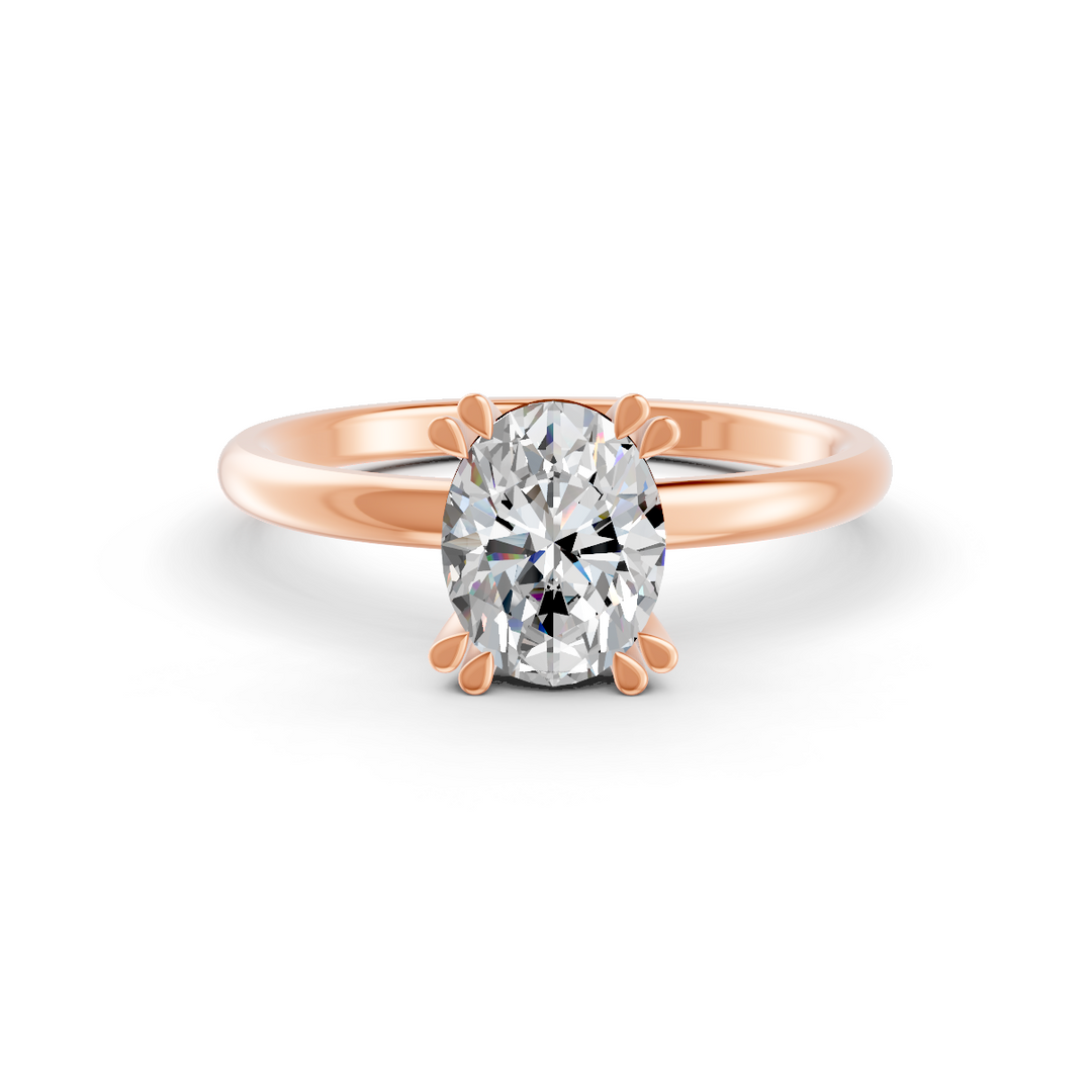 Oval Cut Real Moissanite Double 4 Prong Solitaire Ring 14K Gold Plated