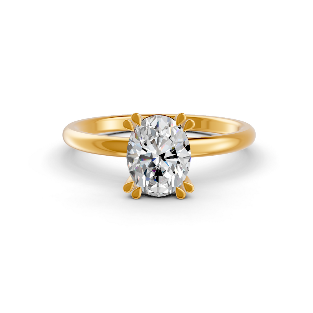 Oval Cut Real Moissanite Double 4 Prong Solitaire Ring 14K Gold Plated