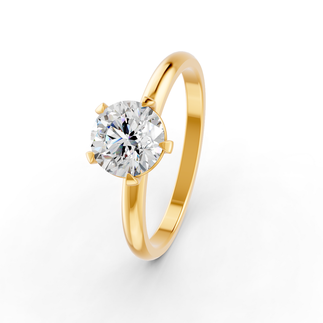 Round Cut Real Moissanite 5 Prong Solitaire Ring 14K Gold Plated