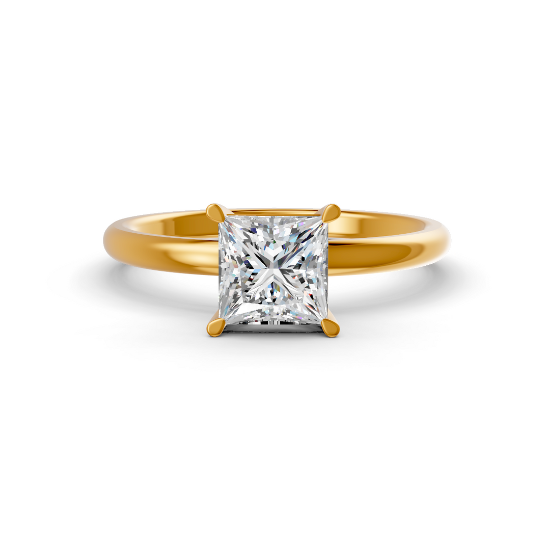 Prince Cut Real Moissanite 4 Prong Solitaire Ring 14K Gold Plated