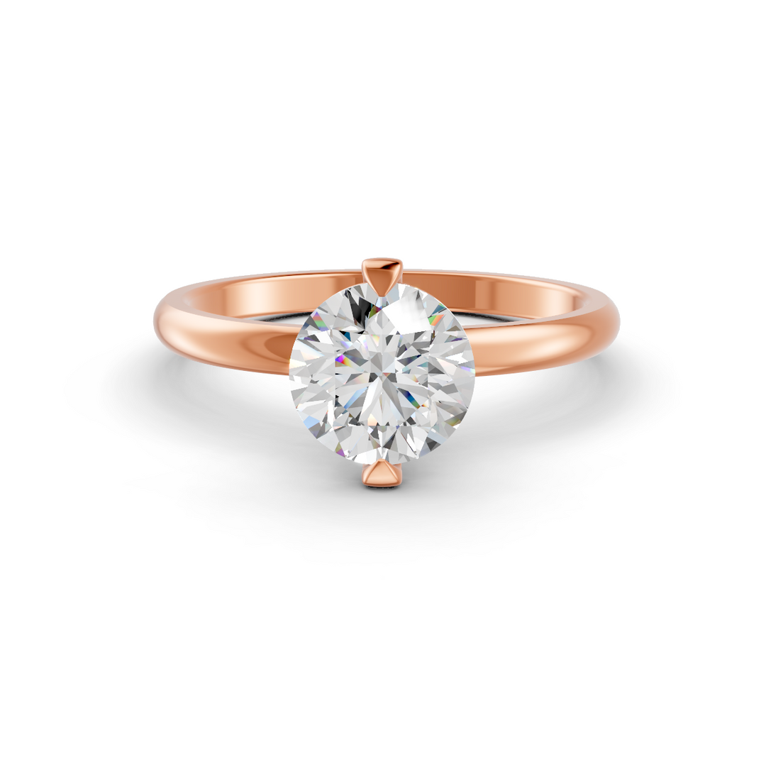 Round Cut Real Moissanite 2 Prong Solitaire Ring 14K Gold Plated