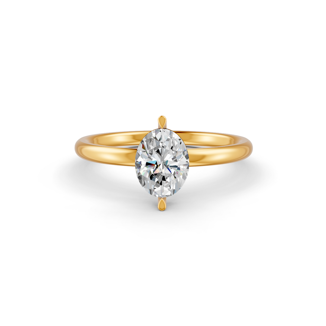 Oval Cut Real Moissanite 2 Prong Solitaire Ring 14K Gold Plated