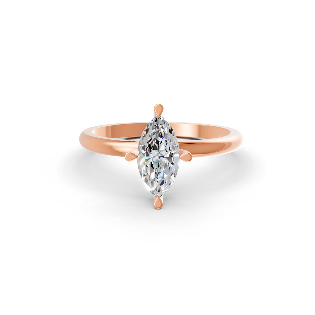 Marquise Cut Real Moissanite 4 Prong Solitaire Ring 14K Gold Plated