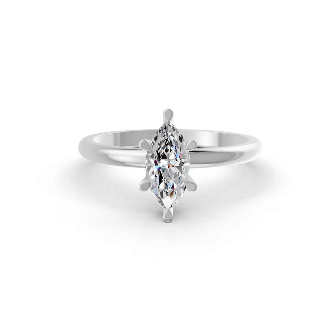 Marquise Cut Real Moissanite 6 Prong Solitaire Ring 14K Gold Plated