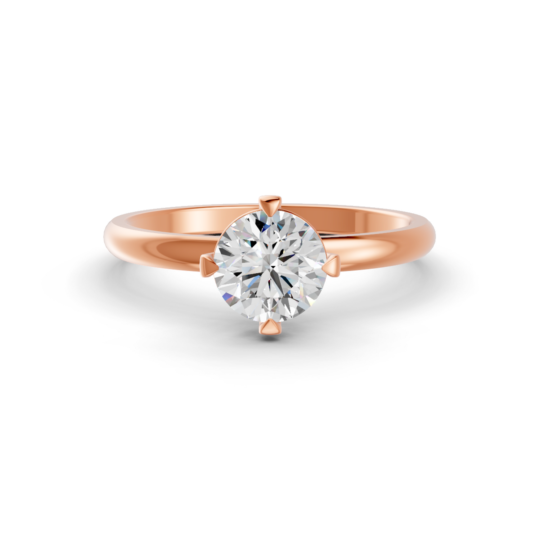 Round Cut Real Moissanite 4 Prong Solitaire Ring 14K Gold Plated