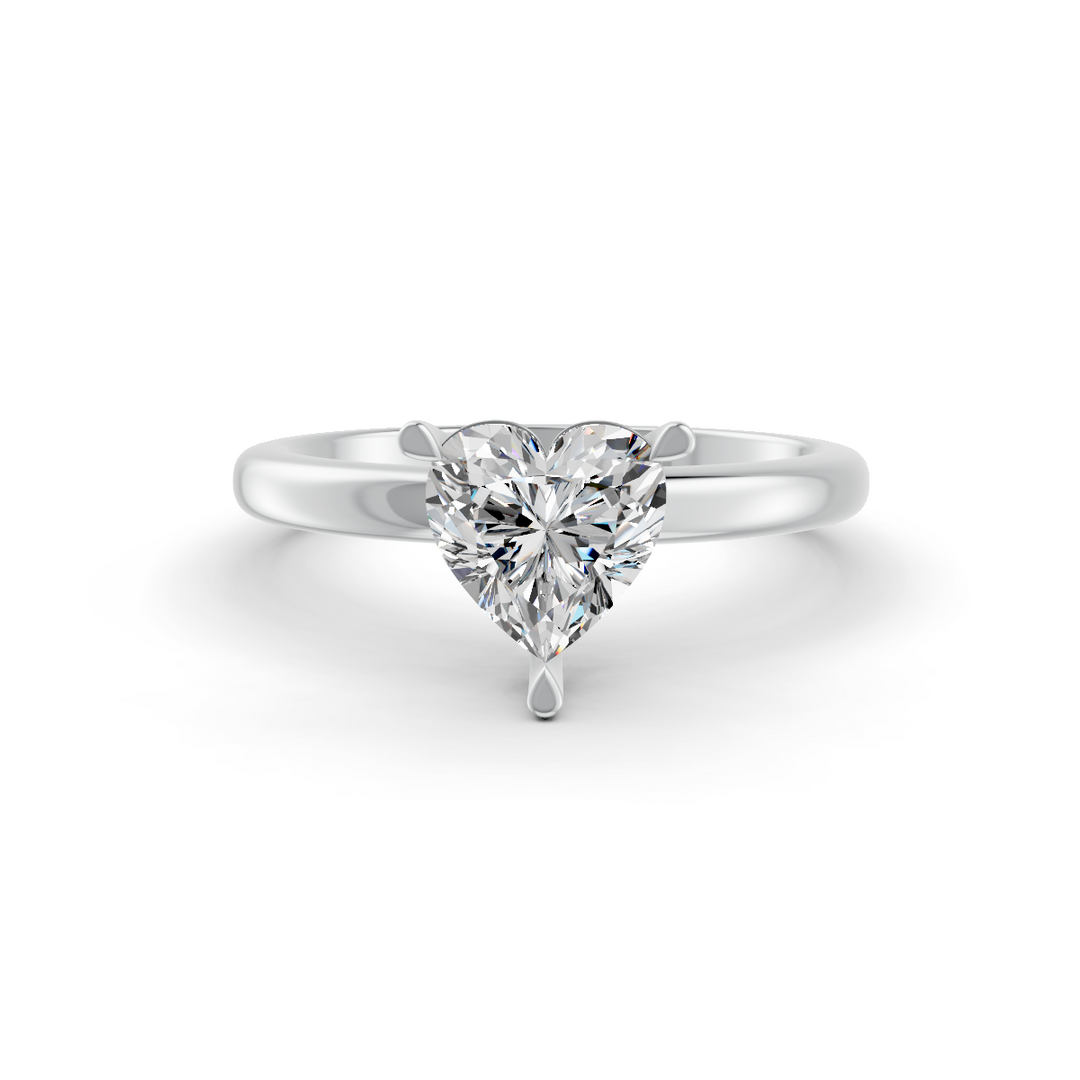 Heart Cut Real Moissanite 3 Prong Solitaire Ring 14K Gold Plated