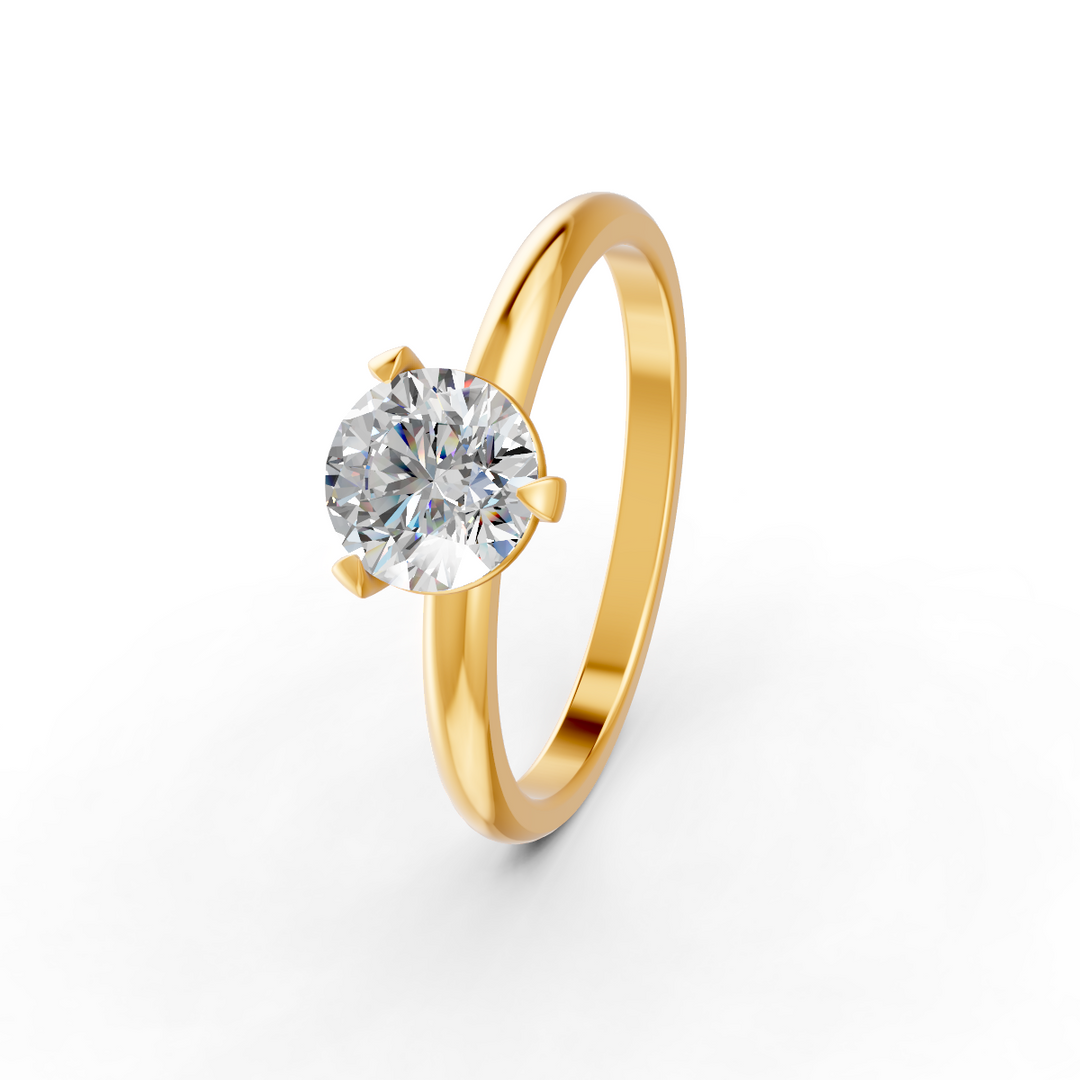 Round Cut Real Moissanite 3 Prong Solitaire Ring 14K Gold Plated