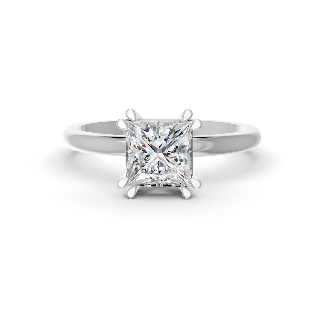 Prince Cut Real Moissanite Double 4 Prong Solitaire Ring 14K Gold Plated