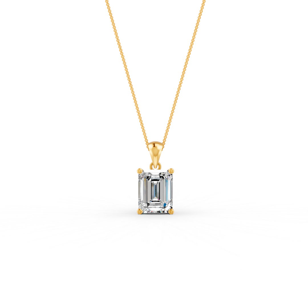 Emerald Cut Moissanite Solitaire Pendant 14K Gold Plated