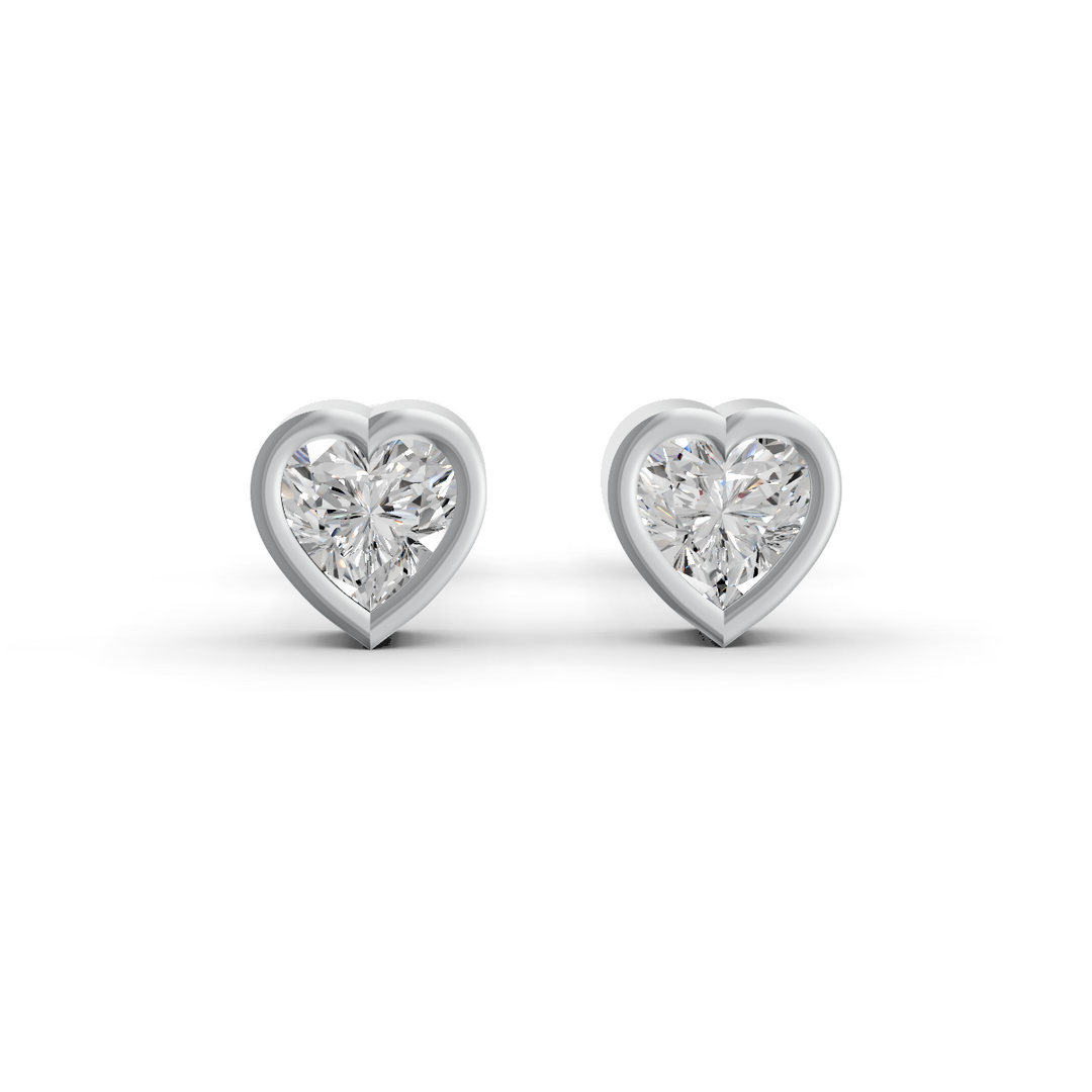 Heart Cut Real Moissanite Bezel Set Solitaire Stud Earrings Screw Back 14K Gold Plated