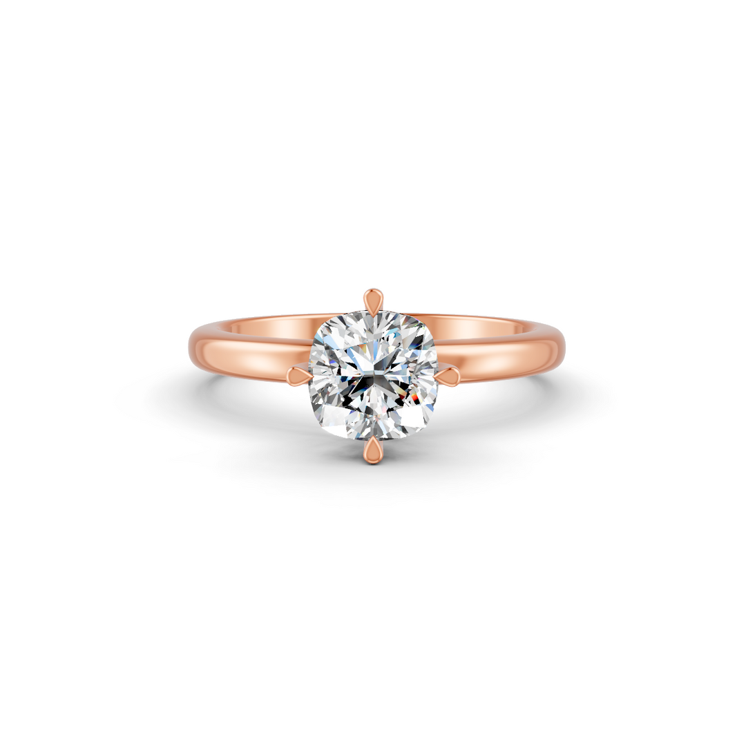 Cushion Cut Real Moissanite Clow Prong Solitaire Ring 14K Gold Plated