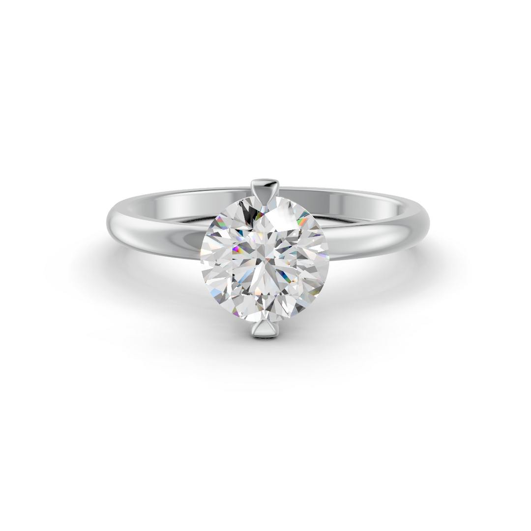 Round Cut Real Moissanite 2 Prong Solitaire Ring 14K Gold Plated