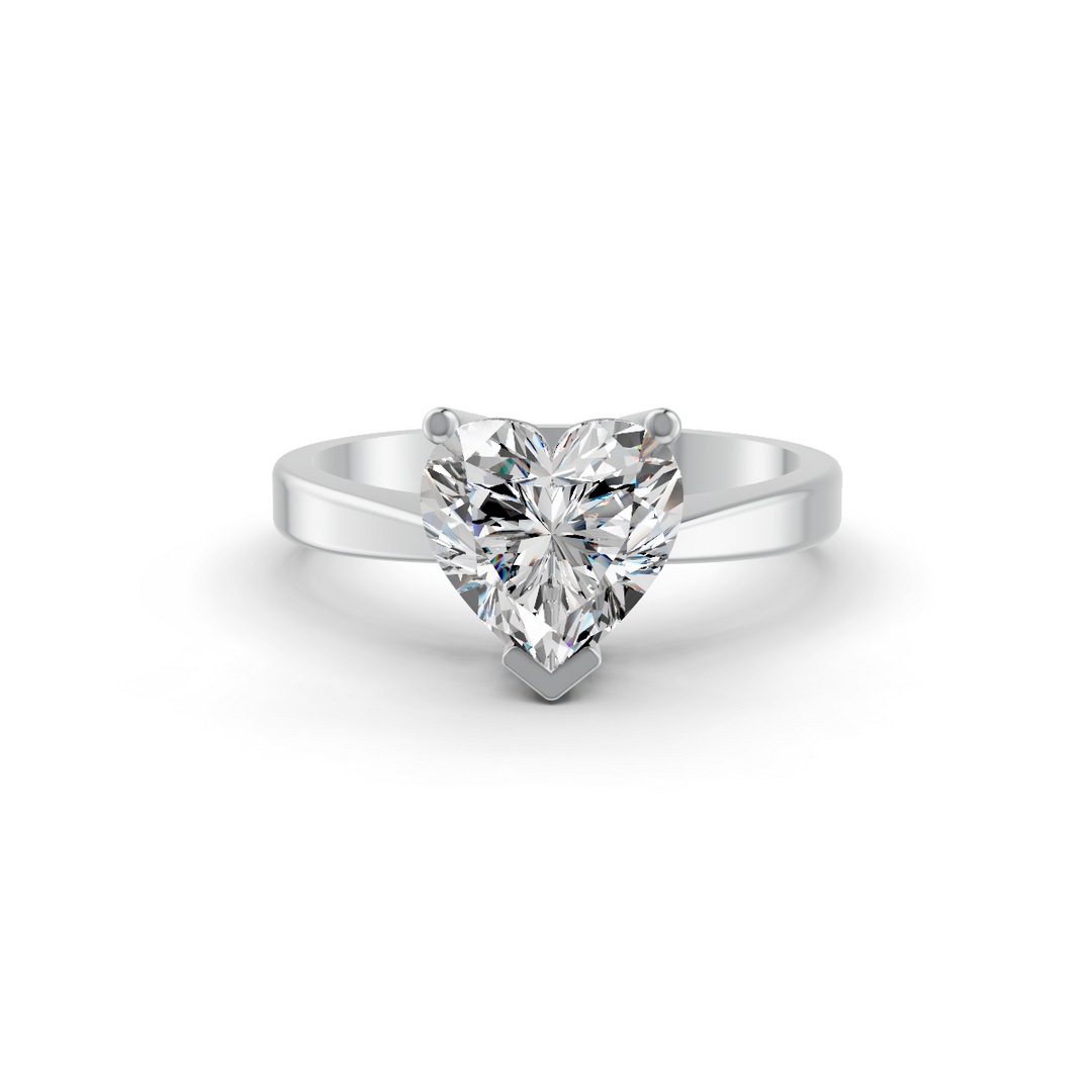 Heart Cut Real Moissanite V Prong Solitaire Ring 14K Gold Plated