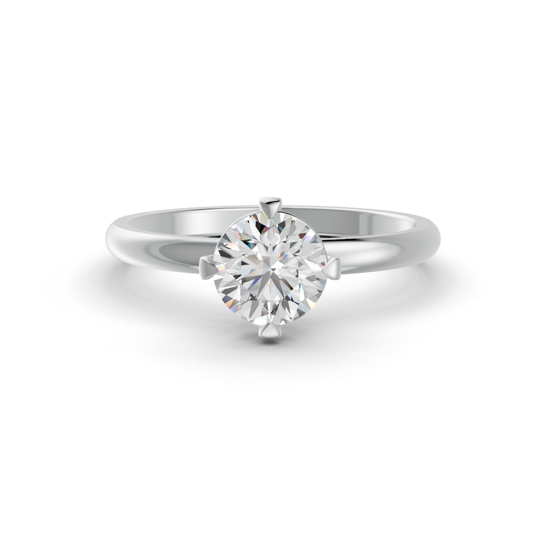 Round Cut Real Moissanite 4 Prong Solitaire Ring 14K Gold Plated