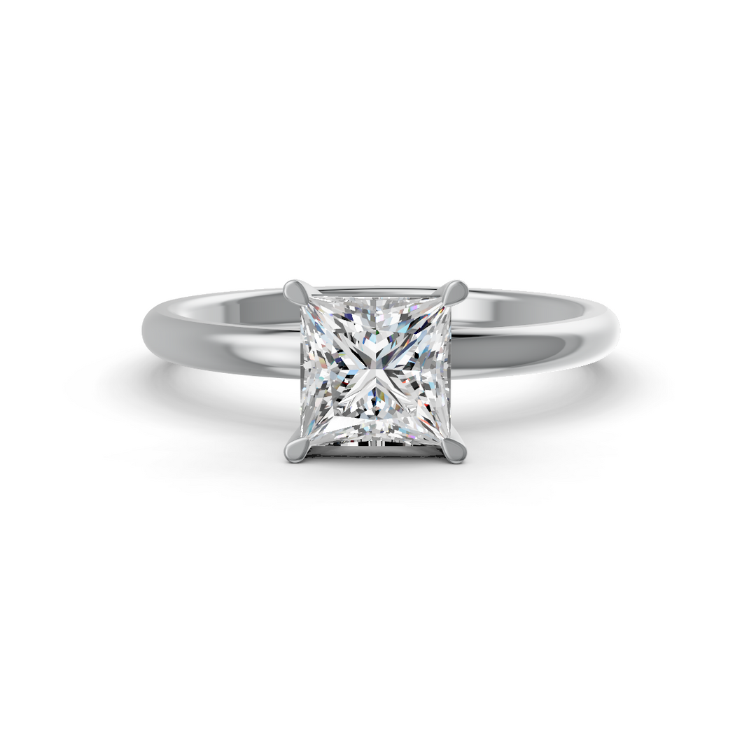 Prince Cut Real Moissanite 4 Prong Solitaire Ring 14K Gold Plated