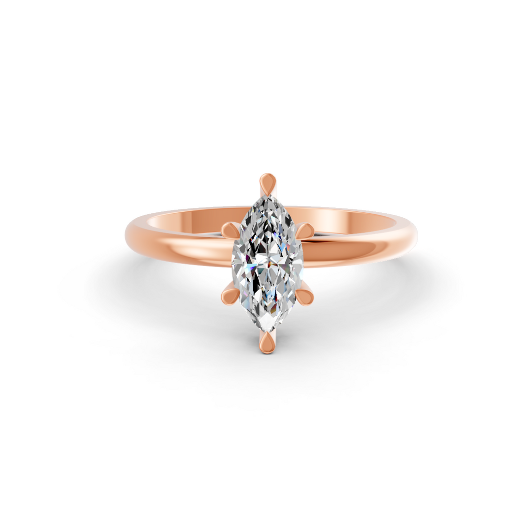 Marquise Cut Real Moissanite 6 Prong Solitaire Ring 14K Gold Plated