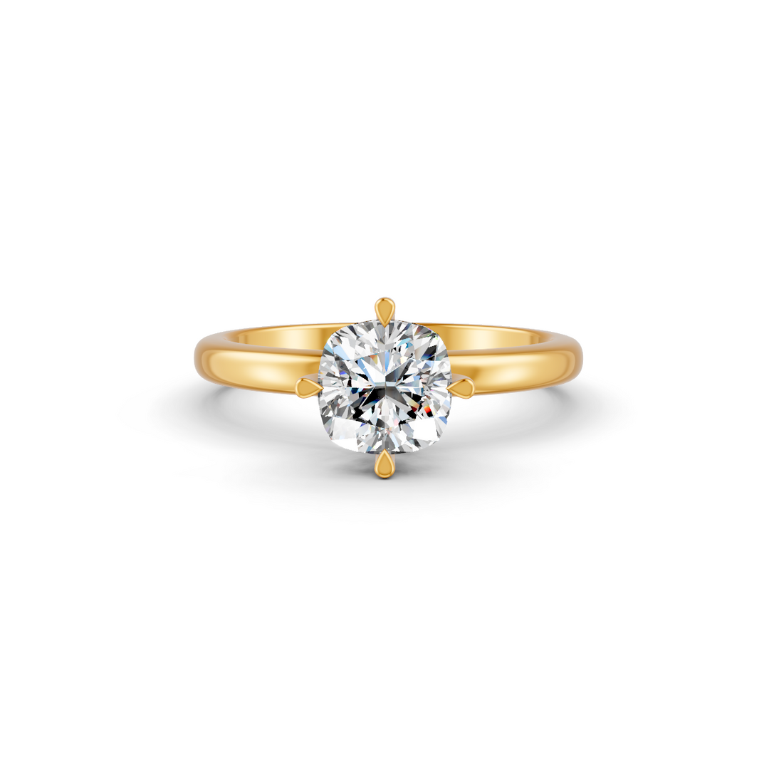 Cushion Cut Real Moissanite Clow Prong Solitaire Ring 14K Gold Plated