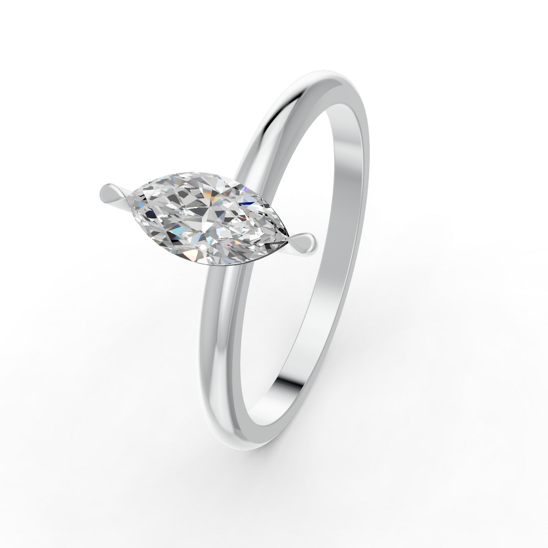 Marquise Cut Real Moissanite 2 Prong Solitaire Ring 14K Gold Plated