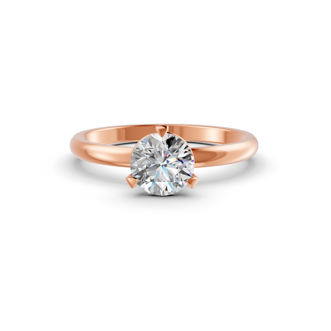 Round Cut Real Moissanite 3 Prong Solitaire Ring 14K Gold Plated