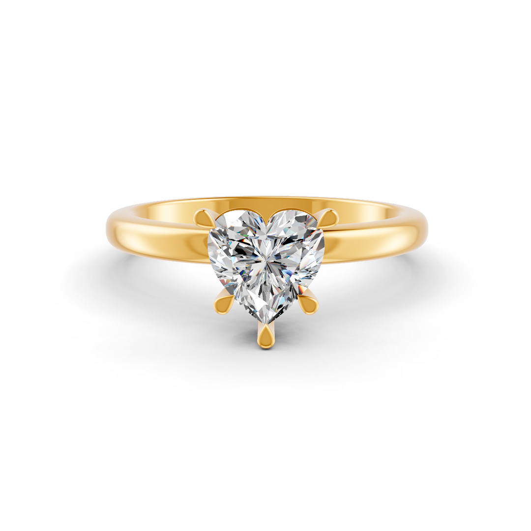 Heart Cut Real Moissanite 5 Prong Solitaire Ring 14K Gold Plated