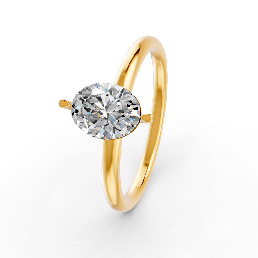 Oval Cut Real Moissanite 2 Prong Solitaire Ring 14K Gold Plated