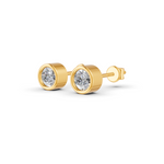 Load image into Gallery viewer, Round Cut Real Moissanite Bezel Set Solitaire Stud Earrings Screw Back 14K Gold Plated
