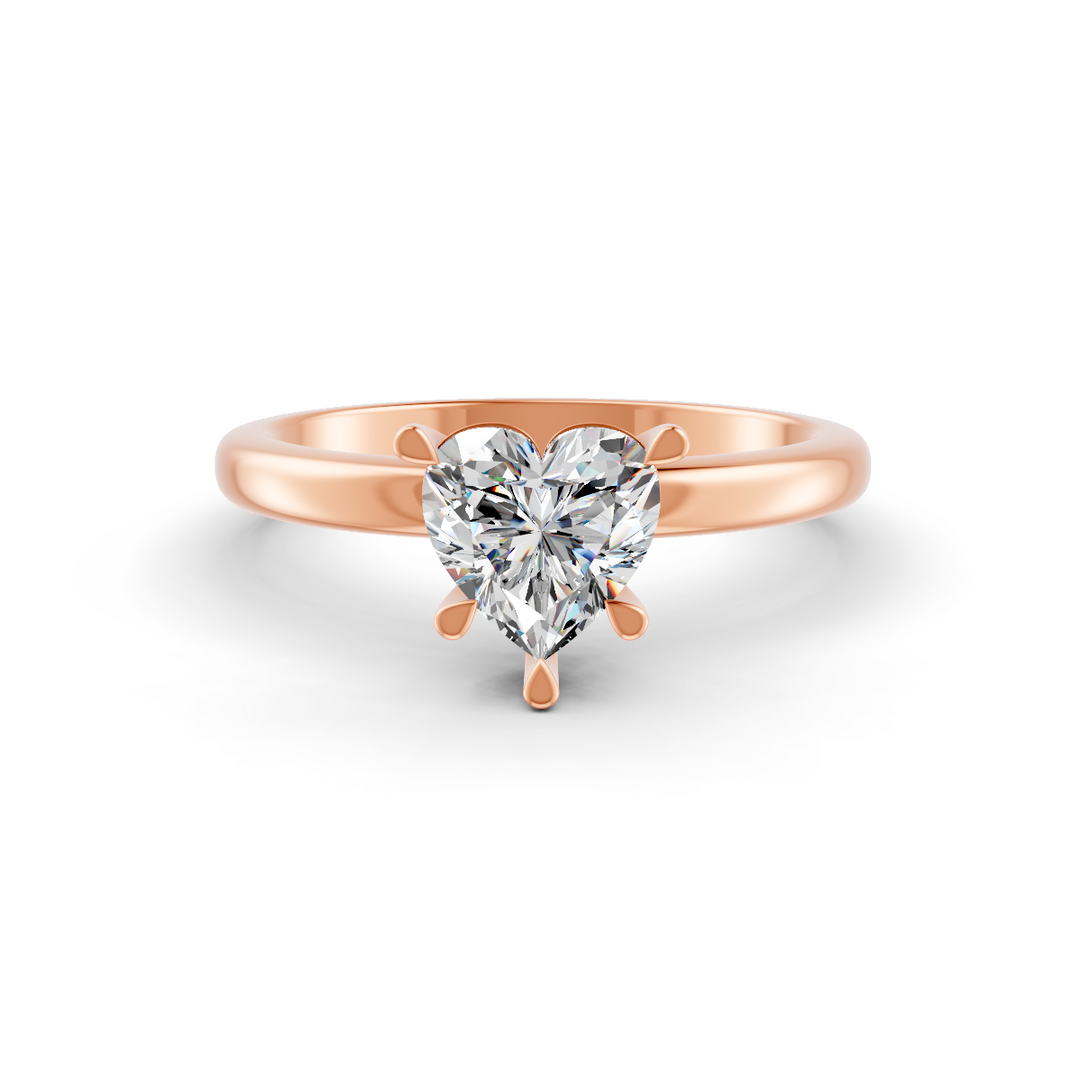 Heart Cut Real Moissanite 5 Prong Solitaire Ring 14K Gold Plated