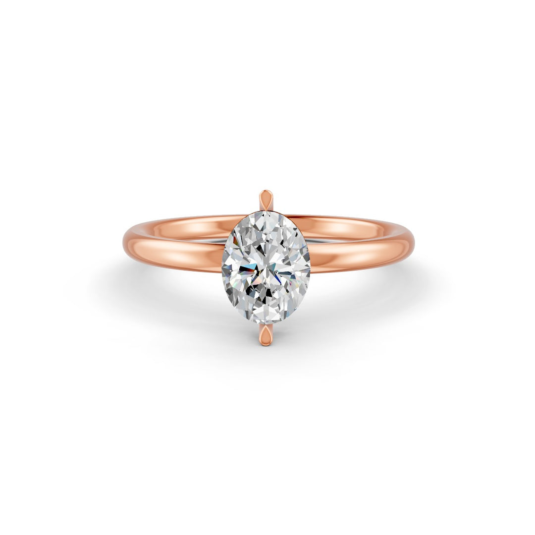 Oval Cut Real Moissanite 2 Prong Solitaire Ring 14K Gold Plated