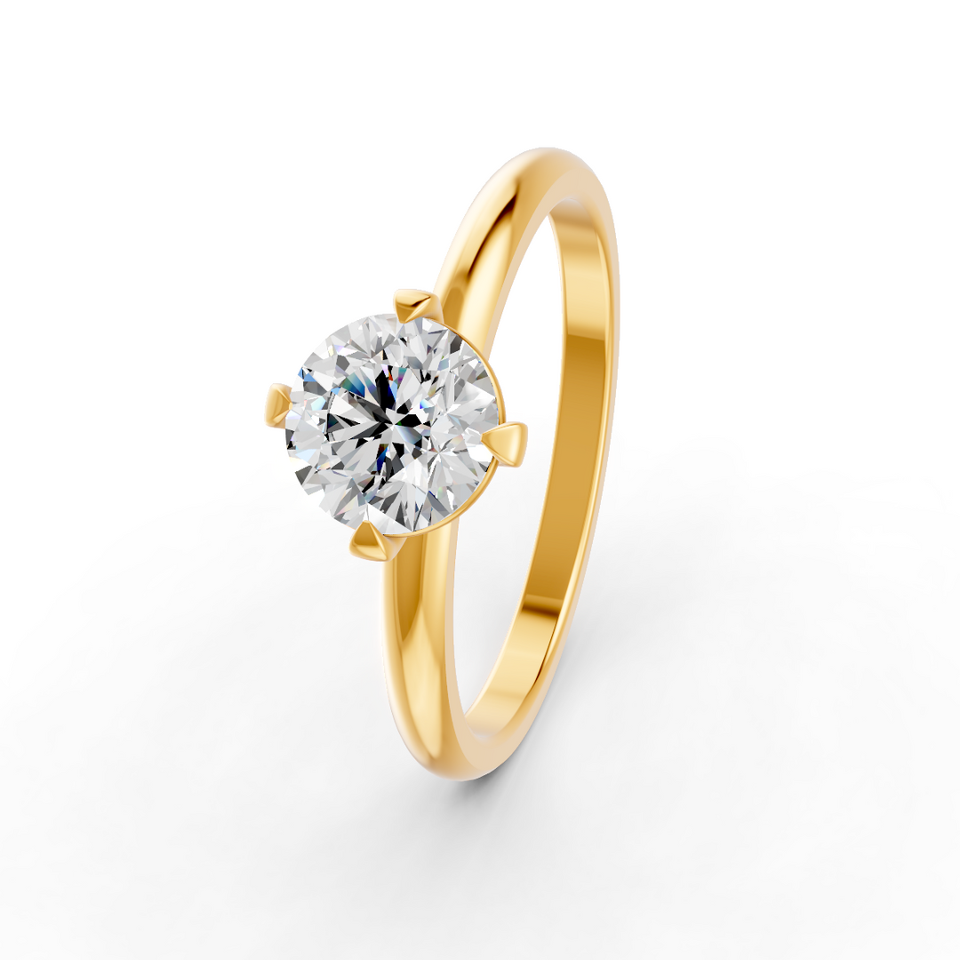 Round Cut Real Moissanite 4 Prong Solitaire Ring 14K Gold Plated