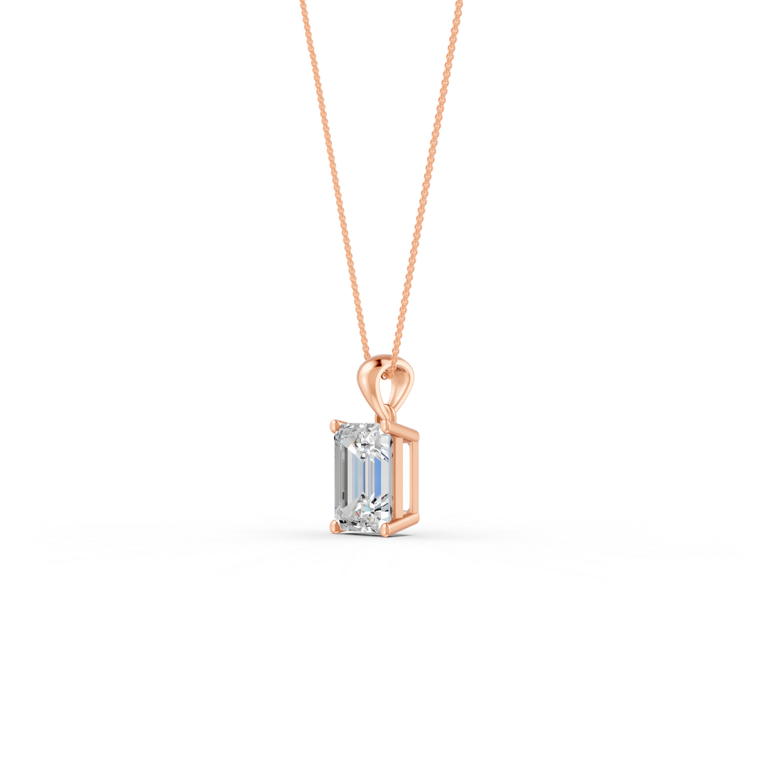 Emerald Cut Moissanite Solitaire Pendant 14K Gold Plated