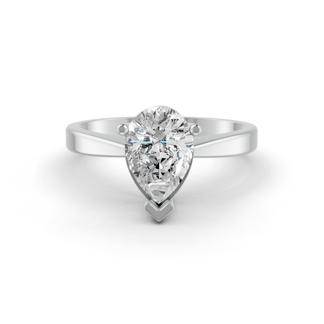 Pear Cut Real Moissanite 3 Prong Solitaire Ring 14K Gold Plated