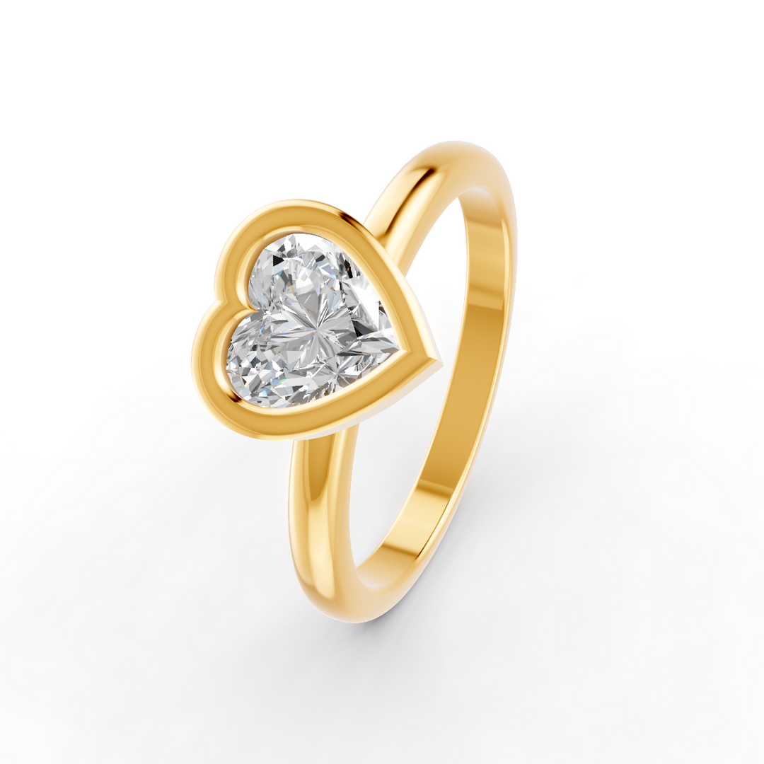 Heart Cut Real Moissanite Bezel Set Solitaire Ring 14K Gold Plated