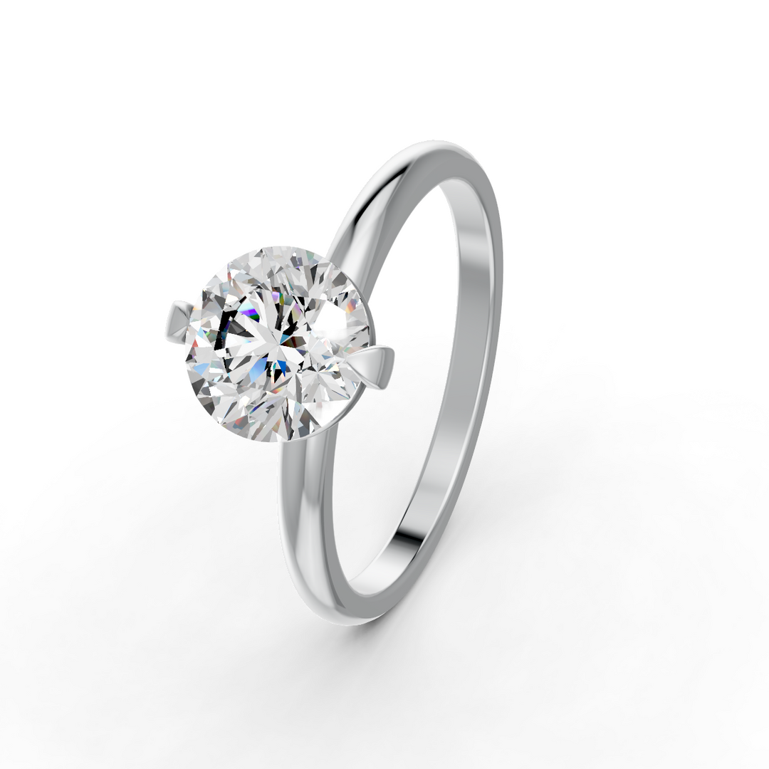 Round Cut Real Moissanite 2 Prong Solitaire Ring 14K Gold Plated