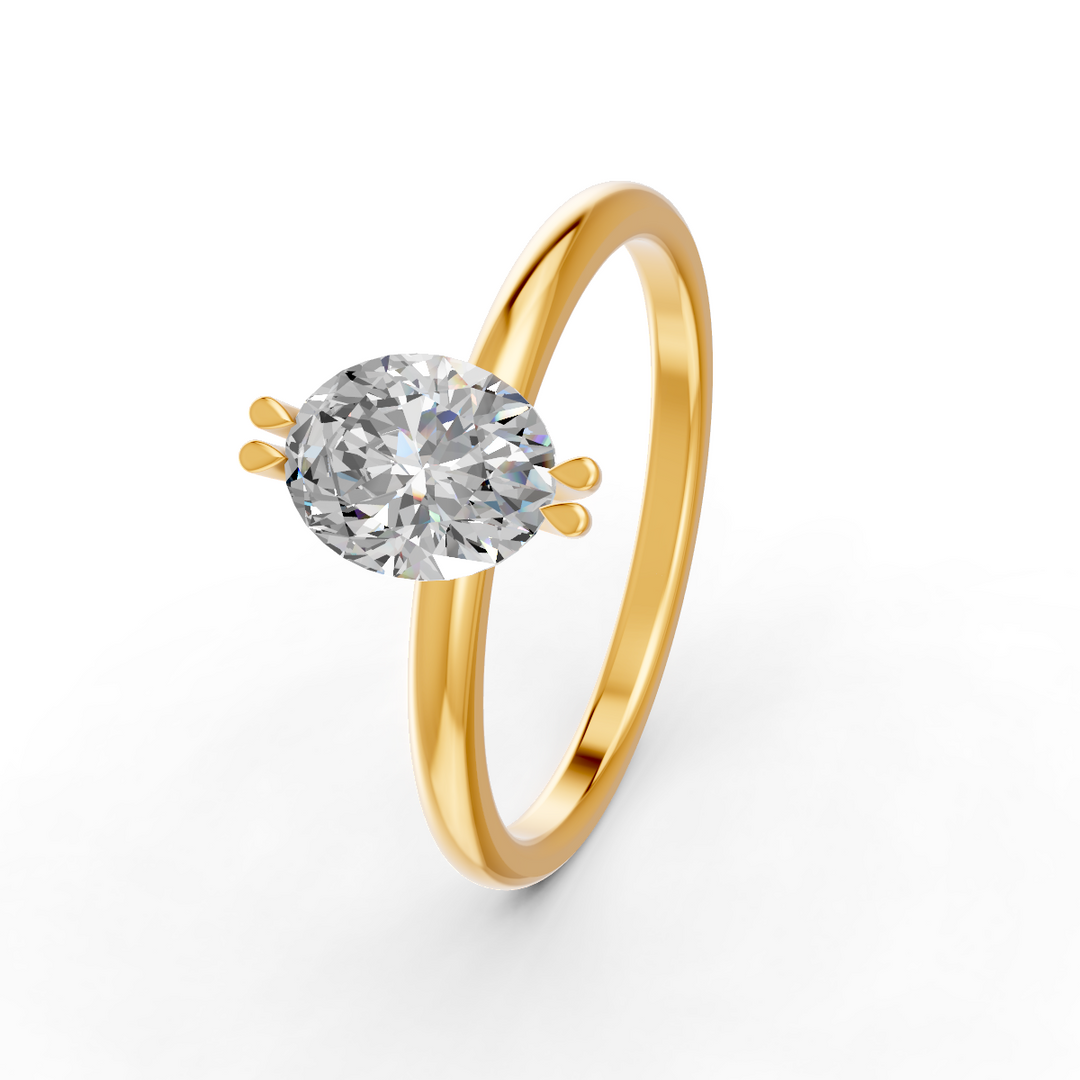 Oval Cut Real Moissanite Double Prong Solitaire Ring 14K Gold Plated